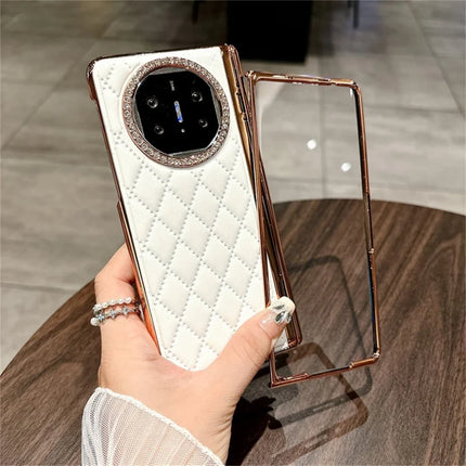 For Huawei Mate X5 Case Leather+PC Rhombus Phone Cover with Tempered Glass Screen Film
