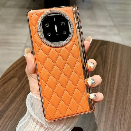 For Huawei Mate X5 Case Leather+PC Rhombus Phone Cover with Tempered Glass Screen Film - Orange