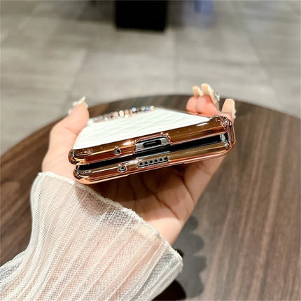 For Huawei Mate X5 Case Leather+PC Rhombus Phone Cover with Tempered Glass Screen Film