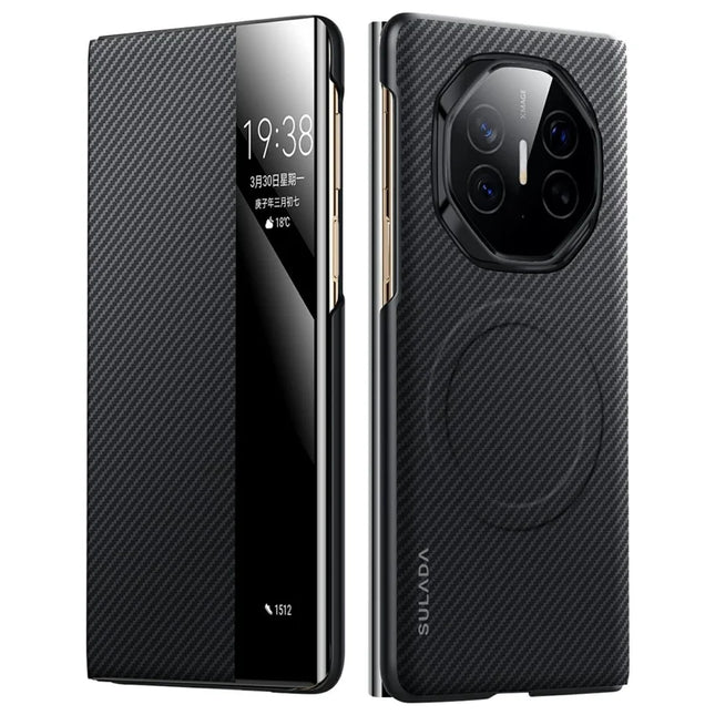 SULADA For Huawei Mate XT Ultimate Case View Window Leather Phone Cover with Auto Wake / Sleep - Black