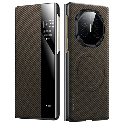 SULADA For Huawei Mate XT Ultimate Case View Window Leather Phone Cover with Auto Wake / Sleep - Brown