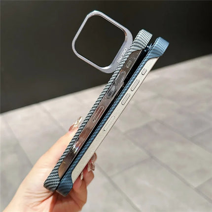 For iPhone 13 / 14 Case Compatible with MagSafe Frameless Kickstand PC Phone Cover Carbon Fiber Texture