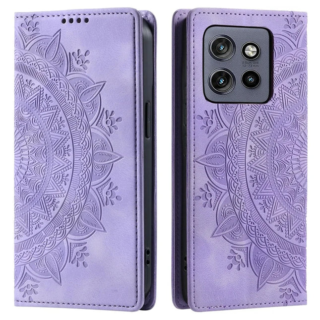 Style 010 For Motorola Edge 50 Neo 5G / Moto S50 5G / Thinkphone 25 5G Case Mandala Pattern Magnetic Closing Leather Phone Cover - Purple
