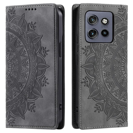 Style 010 For Motorola Edge 50 Neo 5G / Moto S50 5G / Thinkphone 25 5G Case Mandala Pattern Magnetic Closing Leather Phone Cover - Grey