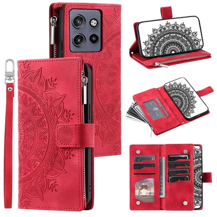 Style 006 For Motorola Edge 50 Neo 5G / Moto S50 5G / Thinkphone 25 5G Wallet Case PU Leather Phone Cover Mandala Flower Pattern - Red