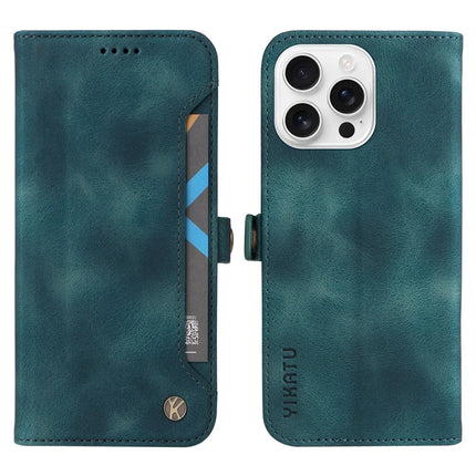 YIKATU YK-002 For iPhone 16 Pro Max Case Wallet PU Leather Phone Cover with Outer Card Slot - Blue