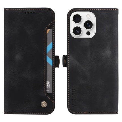 YIKATU YK-002 For iPhone 16 Pro Max Case Wallet PU Leather Phone Cover with Outer Card Slot - Black