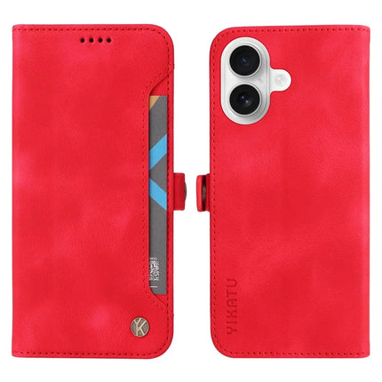 YIKATU YK-002 For iPhone 16 Case Wallet PU Leather Phone Cover with Outer Card Slot - Red