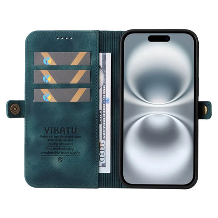 YIKATU YK-002 For iPhone 16 Plus Case Wallet PU Leather Phone Cover with Outer Card Slot