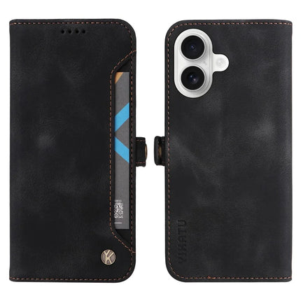 YIKATU YK-002 For iPhone 16 Plus Case Wallet PU Leather Phone Cover with Outer Card Slot - Black