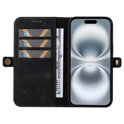 YIKATU YK-002 For iPhone 16 Plus Case Wallet PU Leather Phone Cover with Outer Card Slot