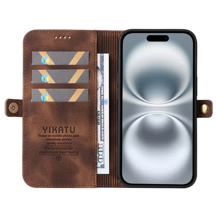 YIKATU YK-002 For iPhone 16 Plus Case Wallet PU Leather Phone Cover with Outer Card Slot