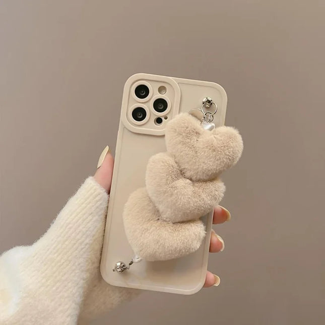 For iPhone 16 Pro Max Case Fluffy Heart Wristband TPU Phone Cover
