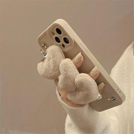 For iPhone 16 Pro Max Case Fluffy Heart Wristband TPU Phone Cover