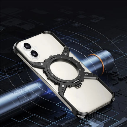For iPhone 16 Case Magnetic Kickstand Aluminum Alloy+PC Bumper Phone Cover Heat Dissipation