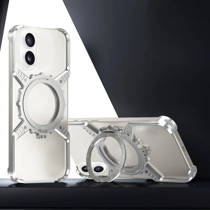 For iPhone 16 Case Magnetic Kickstand Aluminum Alloy+PC Bumper Phone Cover Heat Dissipation
