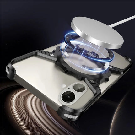 For iPhone 16 Case Magnetic Kickstand Aluminum Alloy+PC Bumper Phone Cover Heat Dissipation