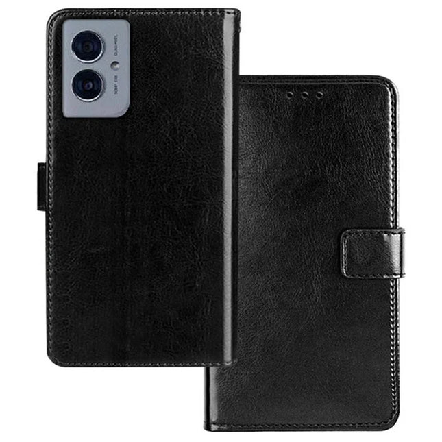 IDEWEI For Motorola Moto G55 5G Phone Case Card Slots Leather Cover Crazy Horse Texture - Black