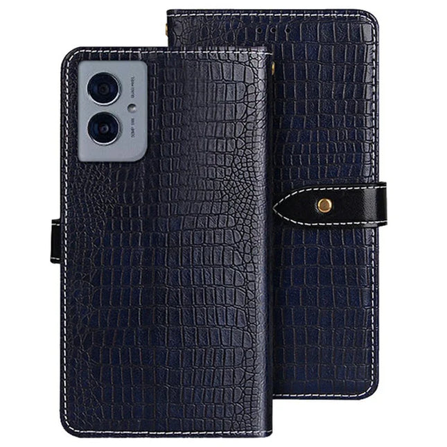 IDEWEI For Motorola Moto G55 5G Case Crocodile Texture PU Leather Flip Phone Cover - Blue