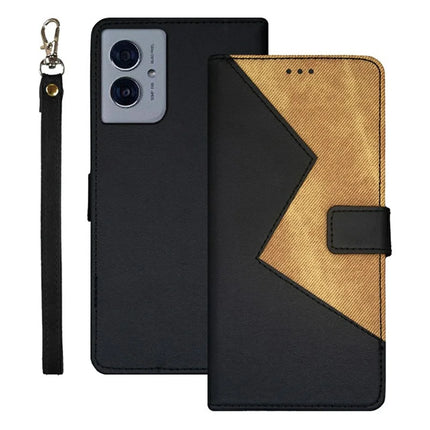 IDEWEI For Motorola Moto G55 5G Case Card Slots Splicing Color Leather Phone Cover - Black