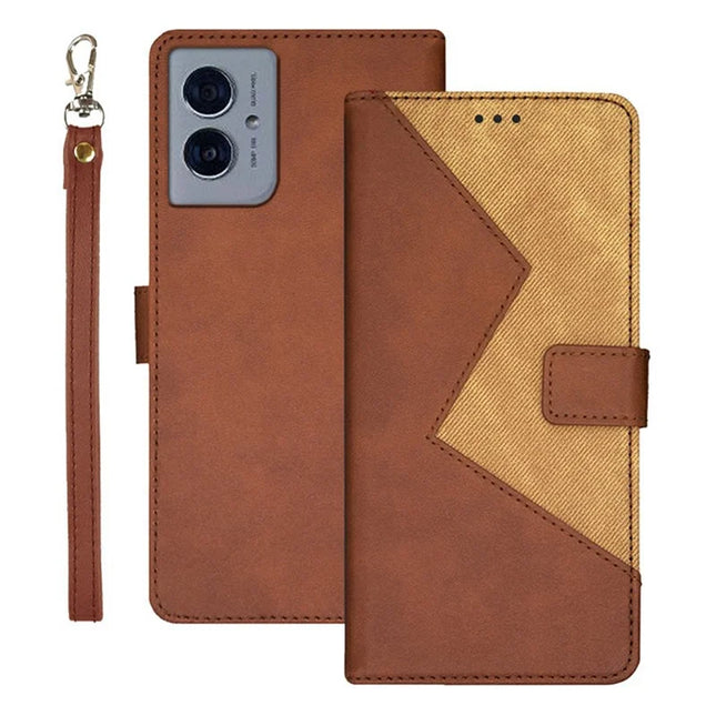 IDEWEI For Motorola Moto G55 5G Case Card Slots Splicing Color Leather Phone Cover - Brown