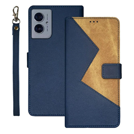 IDEWEI For Motorola Moto G55 5G Case Card Slots Splicing Color Leather Phone Cover - Blue