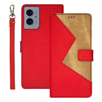 IDEWEI For Motorola Moto G55 5G Case Card Slots Splicing Color Leather Phone Cover - Red
