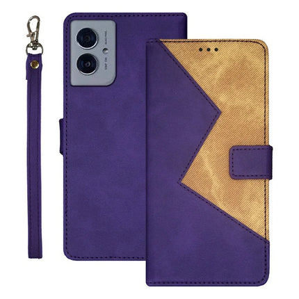 IDEWEI For Motorola Moto G55 5G Case Card Slots Splicing Color Leather Phone Cover - Purple