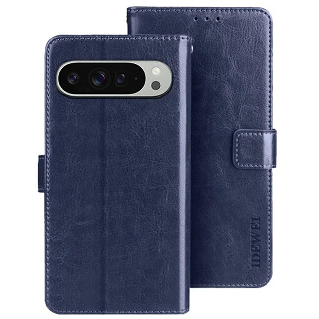 IDEWEI For Google Pixel 9 Pro XL Stand Case Crazy Horse Texture Leather Phone Cover - Dark Blue