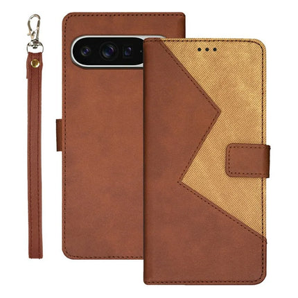 IDEWEI For Google Pixel 9 Pro XL Case Card Slots Splicing Color Leather Phone Cover - Brown