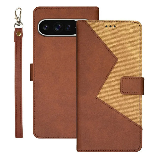 IDEWEI For Google Pixel 9 Pro XL Case Card Slots Splicing Color Leather Phone Cover - Brown