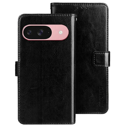 IDEWEI For Google Pixel 9 / 9 Pro Stand Case Crazy Horse Texture Leather Phone Cover - Black