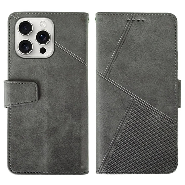 IDEWEI For iPhone 16 Pro Case Leather Wallet Phone Cover Stand Calf Texture - Grey