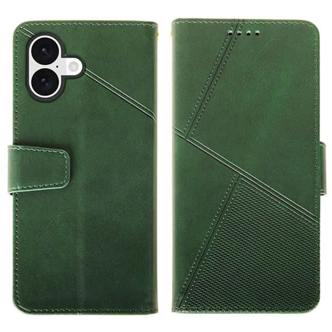 IDEWEI For iPhone 16 Plus Case Leather Wallet Phone Cover Stand Calf Texture - Green