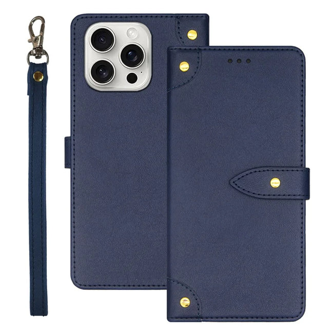 IDEWEI For iPhone 16 Pro Max Case PU Leather Stand Phone Cover with Card Slots - Blue