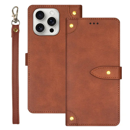 IDEWEI For iPhone 16 Pro Max Case PU Leather Stand Phone Cover with Card Slots - Brown