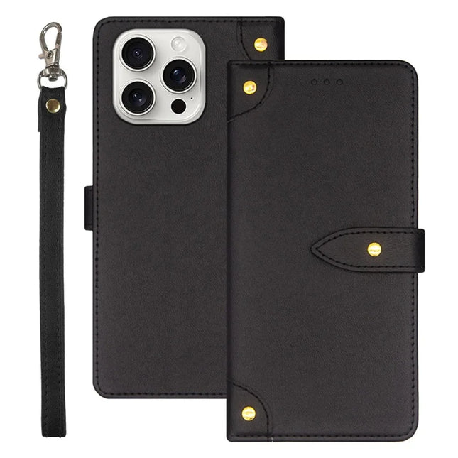 IDEWEI For iPhone 16 Pro Case PU Leather Stand Phone Cover with Card Slots - Black