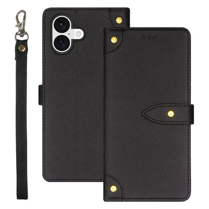 IDEWEI For iPhone 16 Plus Case PU Leather Stand Phone Cover with Card Slots - Black