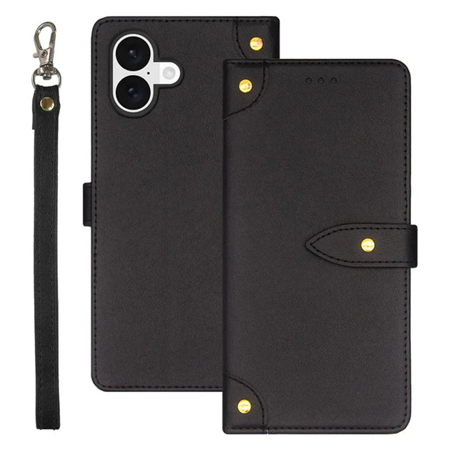 IDEWEI For iPhone 16 Plus Case PU Leather Stand Phone Cover with Card Slots - Black