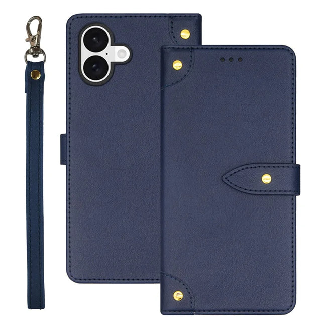 IDEWEI For iPhone 16 Plus Case PU Leather Stand Phone Cover with Card Slots - Blue