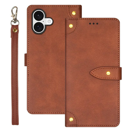IDEWEI For iPhone 16 Plus Case PU Leather Stand Phone Cover with Card Slots - Brown