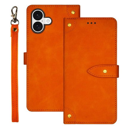 IDEWEI For iPhone 16 Plus Case PU Leather Stand Phone Cover with Card Slots - Orange