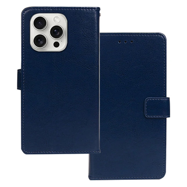 IDEWEI for iPhone 16 Pro Max Case Card Slots Holder Leather Phone Cover Crazy Horse Texture - Blue