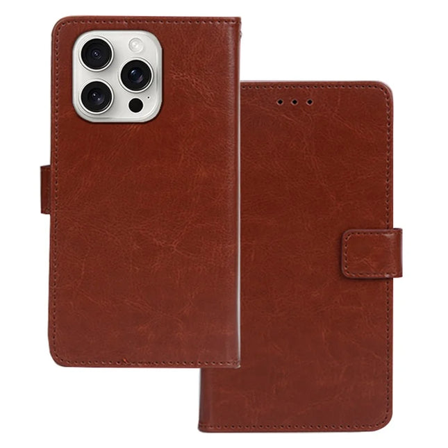 IDEWEI for iPhone 16 Pro Max Case Card Slots Holder Leather Phone Cover Crazy Horse Texture - Brown