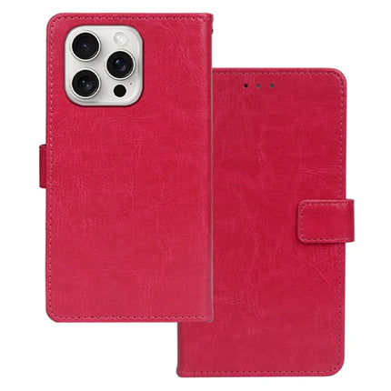 IDEWEI for iPhone 16 Pro Max Case Card Slots Holder Leather Phone Cover Crazy Horse Texture - Rose