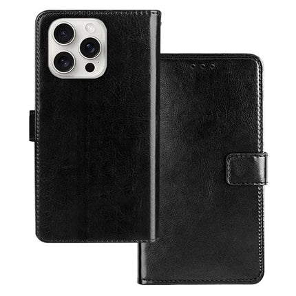 IDEWEI for iPhone 16 Pro Max Case Card Slots Holder Leather Phone Cover Crazy Horse Texture - Black