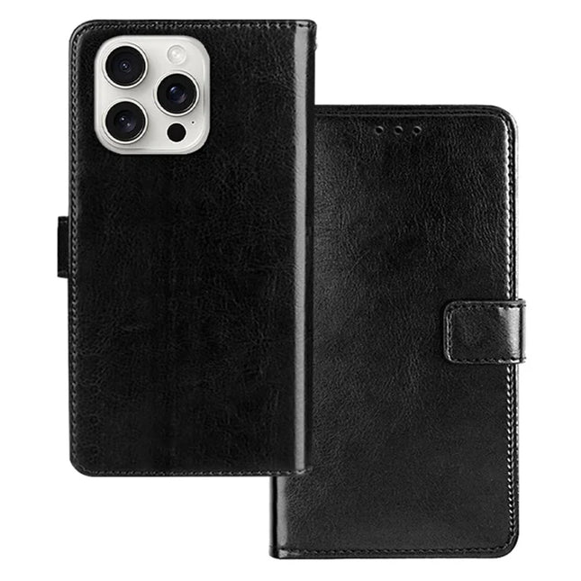 IDEWEI for iPhone 16 Pro Case Card Slots Holder Leather Phone Cover Crazy Horse Texture - Black