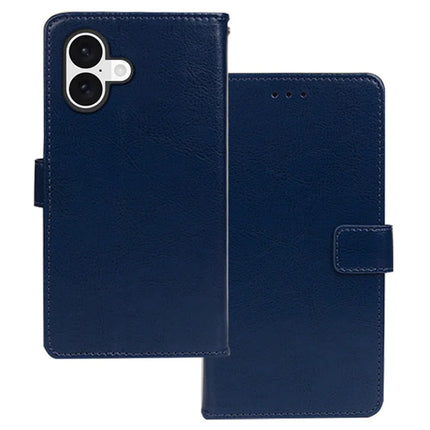 IDEWEI for iPhone 16 Plus Case Card Slots Holder Leather Phone Cover Crazy Horse Texture - Blue