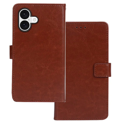 IDEWEI for iPhone 16 Plus Case Card Slots Holder Leather Phone Cover Crazy Horse Texture - Brown