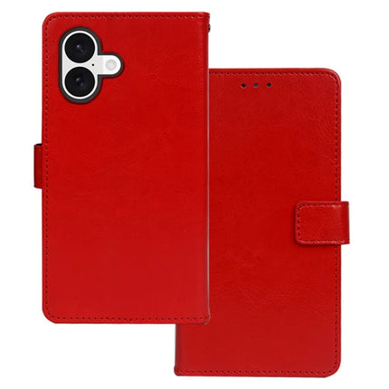 IDEWEI for iPhone 16 Plus Case Card Slots Holder Leather Phone Cover Crazy Horse Texture - Red